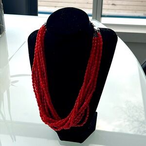 Vintage “Oxblood Coral Necklace”Sterling
Multi Strand Length 18” - 21”Inches